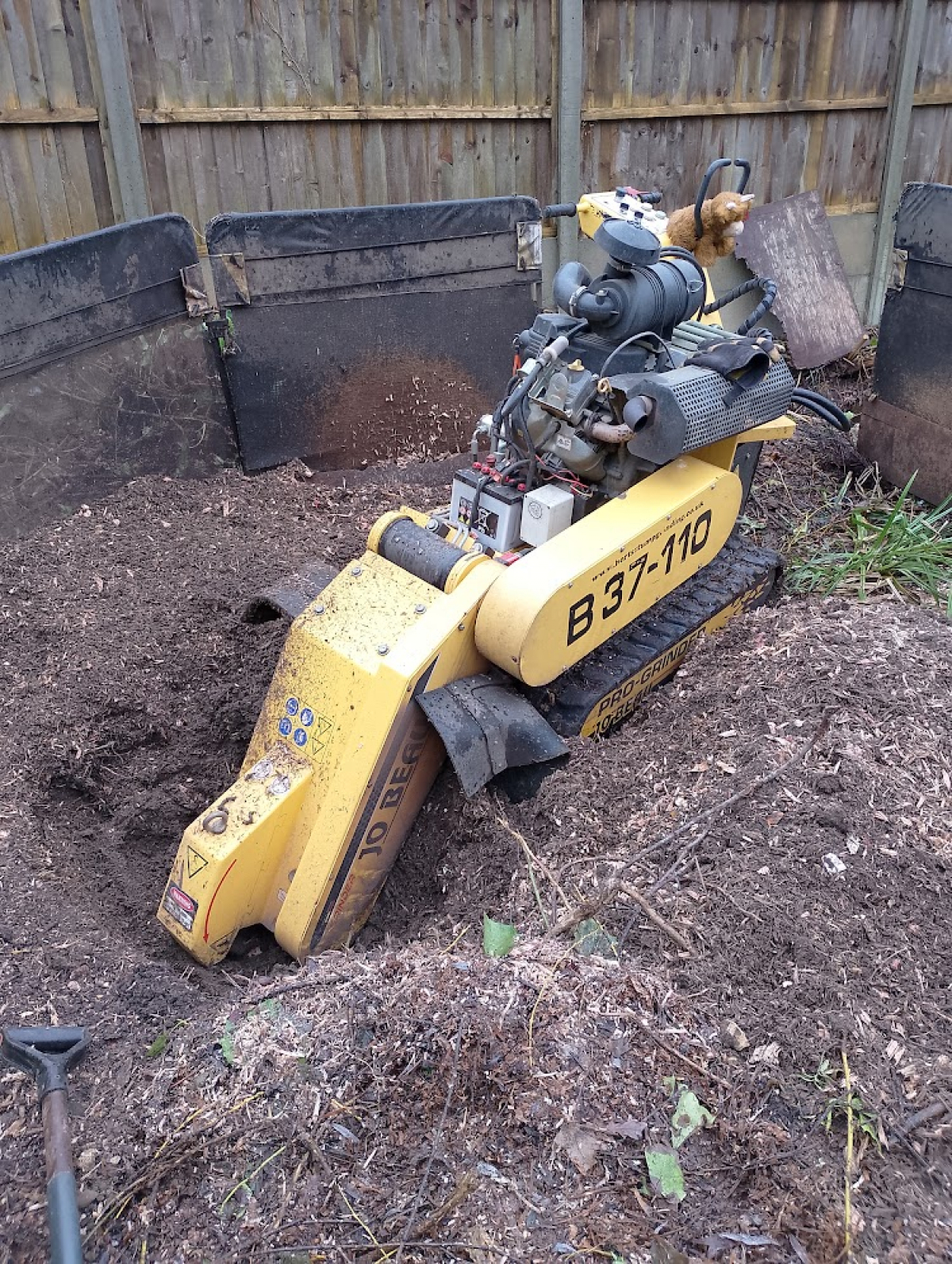 London today - Narrow access. Nobody else wanted to do this job - can't think why lol For all your stump grinding needs, big or small. Just give us a call, we grind them all.